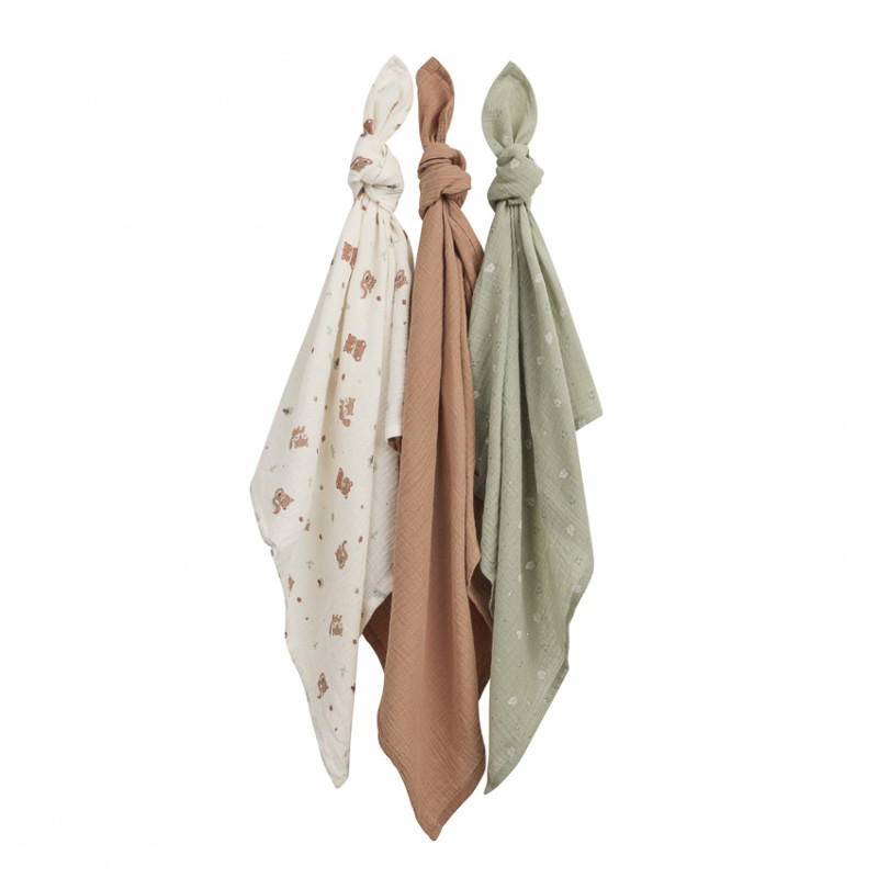 Lot de 3 langes en gaze de coton Roi des Forêts