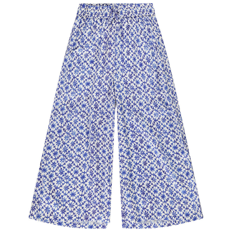 Pantalon large en voile imprimé fantaisie avec ceinture noué