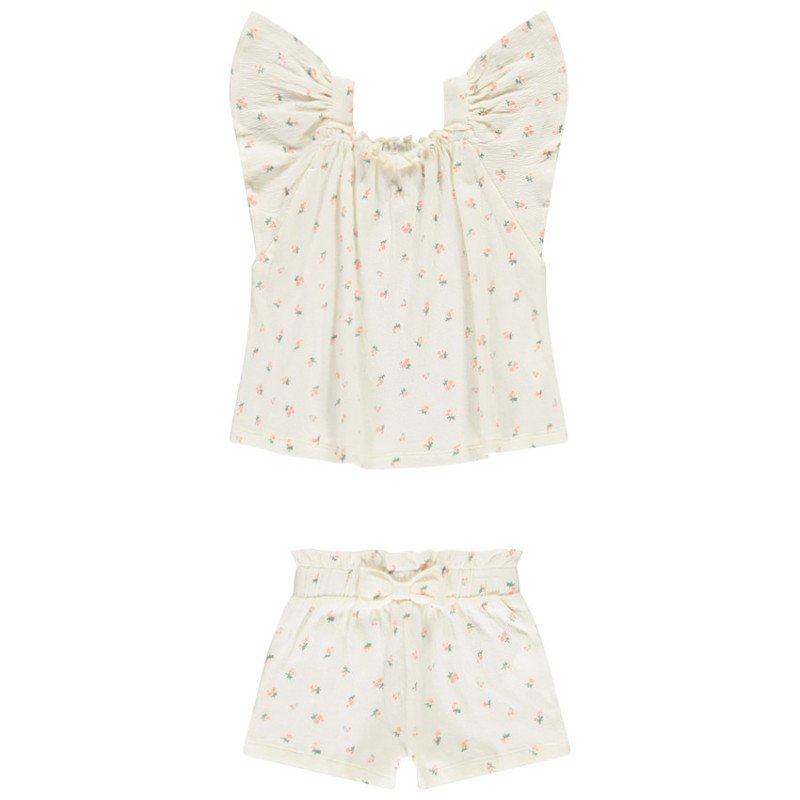 Ensemble 2 pièces effet froissé imprimé fleurs pour bébé fil