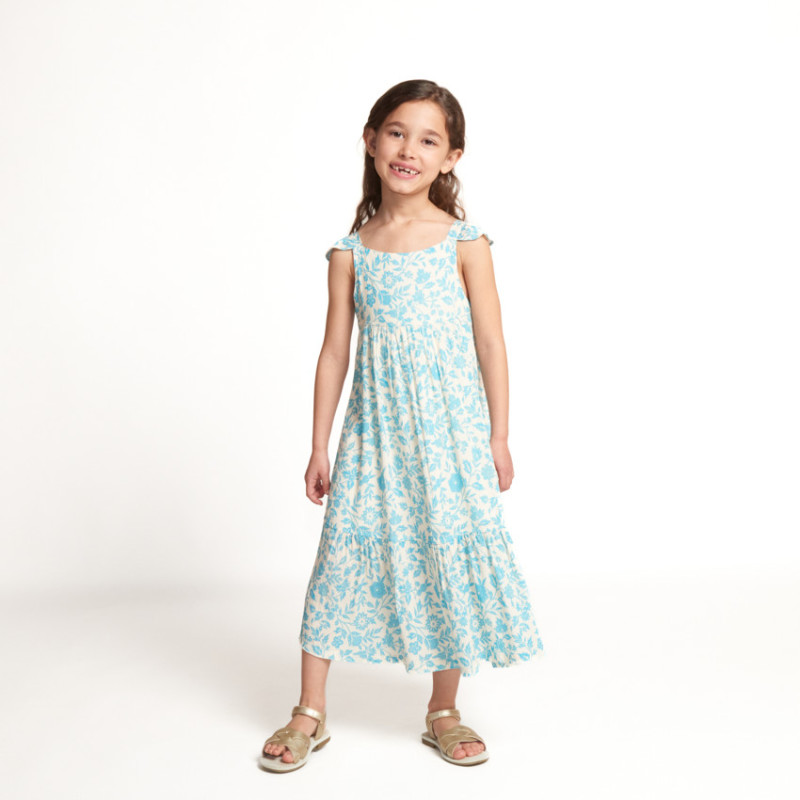Robe longue manches volantées imprimée fleurs fille