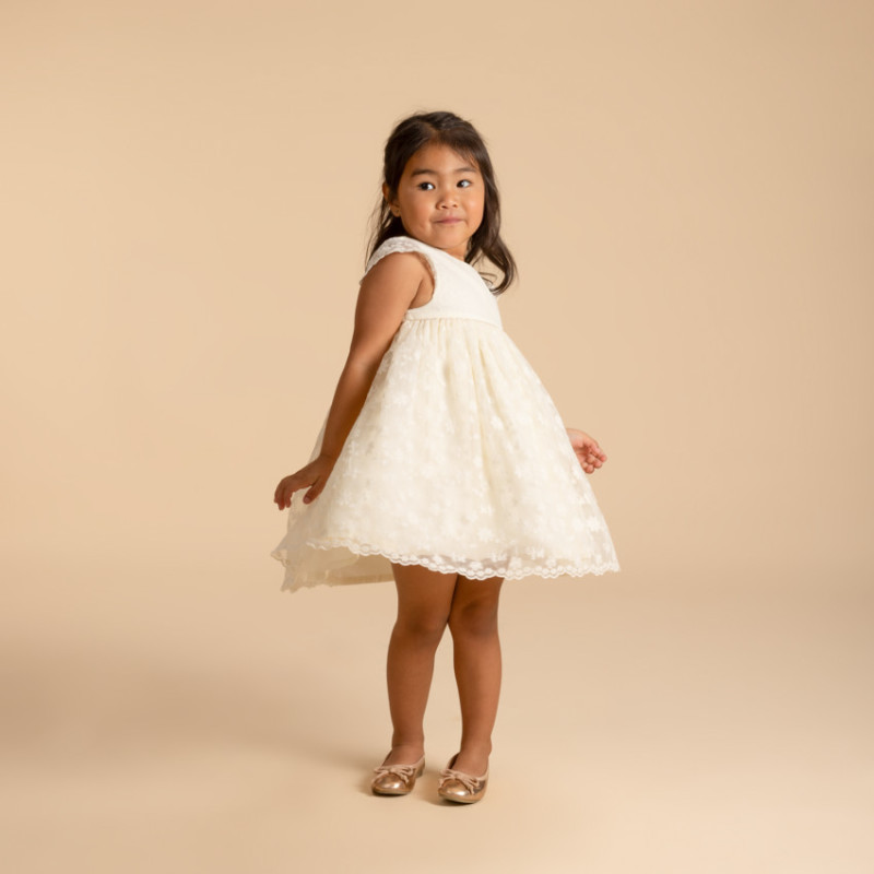 Ensemble de cérémonie robe + bloomer en tulle brodé pour béb