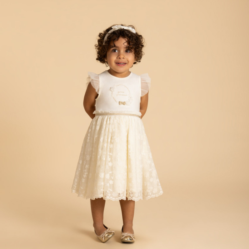 Robe manches courtes en tulle brodé pour bébé fille