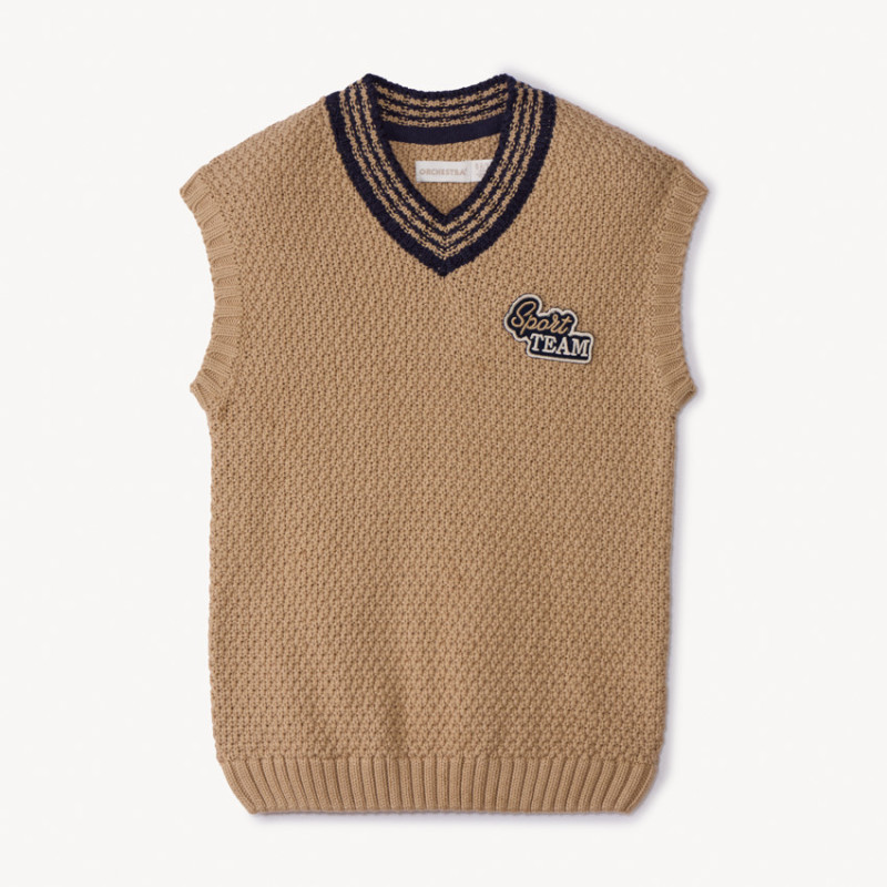 Pull sans manches avec badge fantaisie en twill garçon