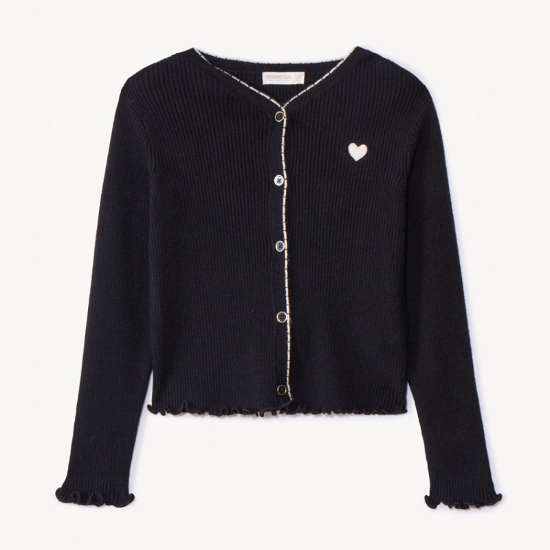 Gilet en tricot côtelé avec patch cœur fille