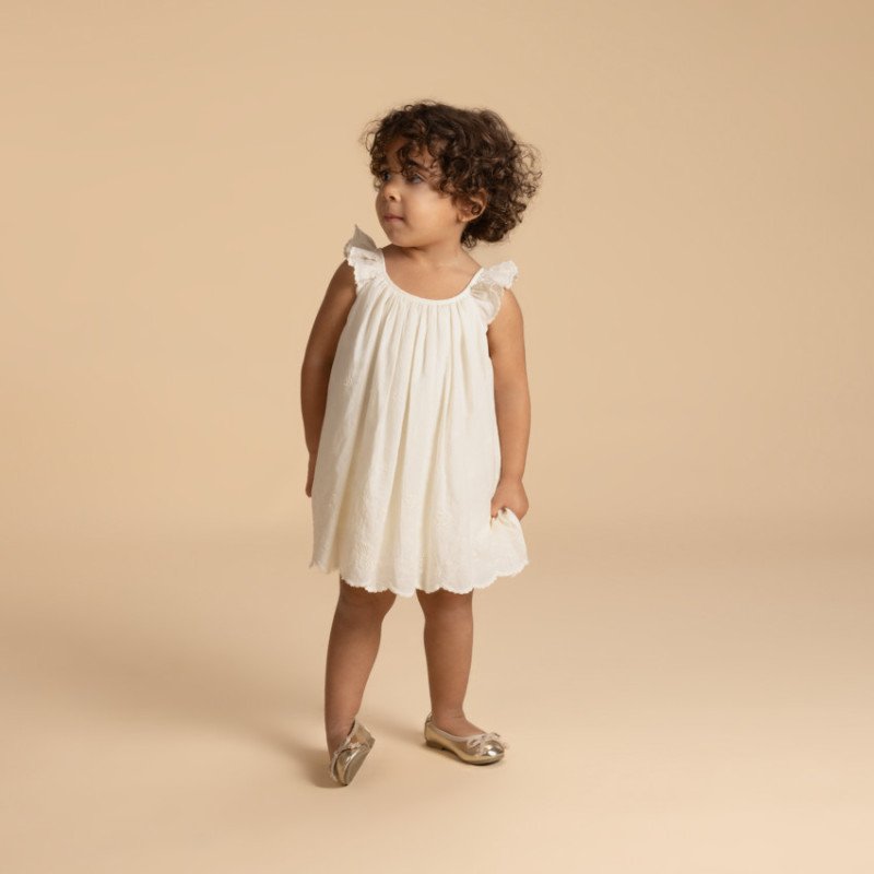 Robe barboteuse de cérémonie en broderie anglaise pour bébé 