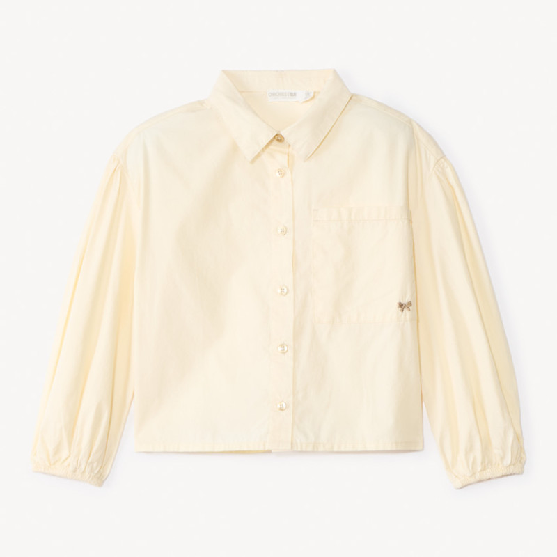 Chemise manches longues bouffantes unie fille
