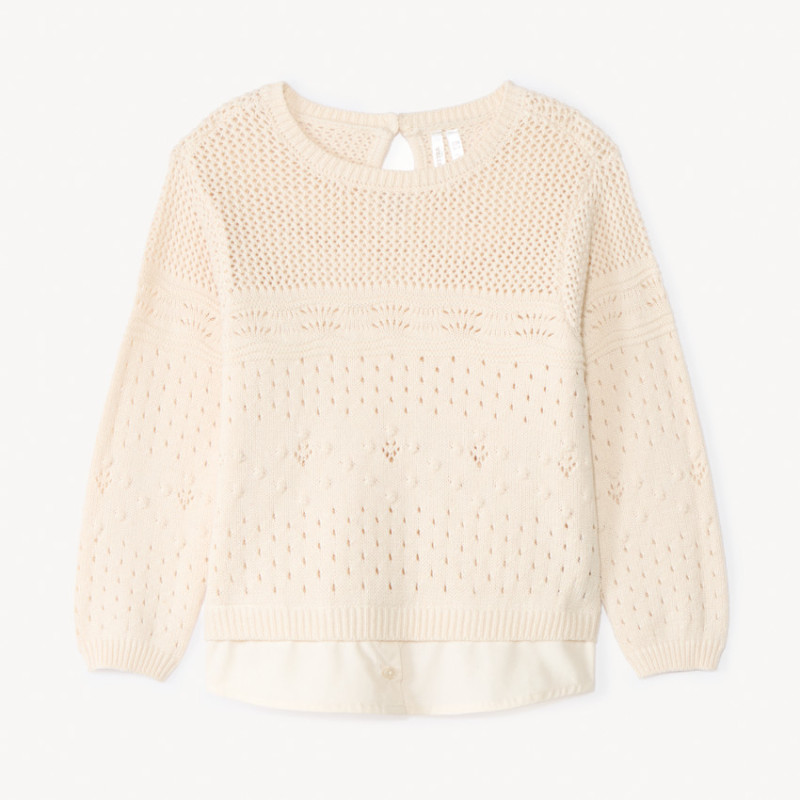 Pull manches longues uni en tricot fantaisie pour bébé fille