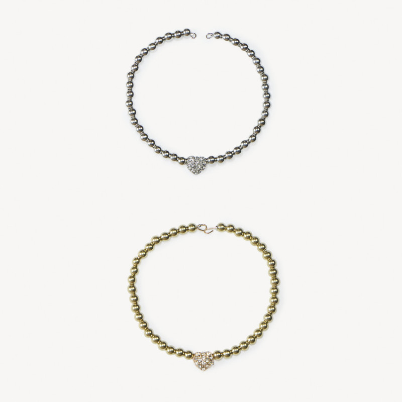 Lot de 2 bracelets à perles et cœur fille