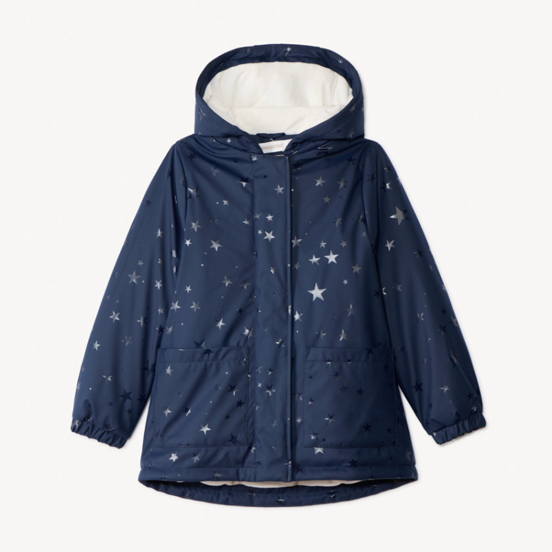 Parka gomme imprimé étoile et doublé sherpa fille