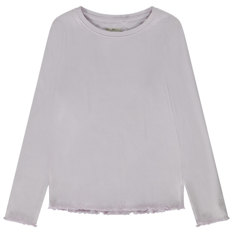 T-shirt manches longues côtelé avec fleur brodée pour fille