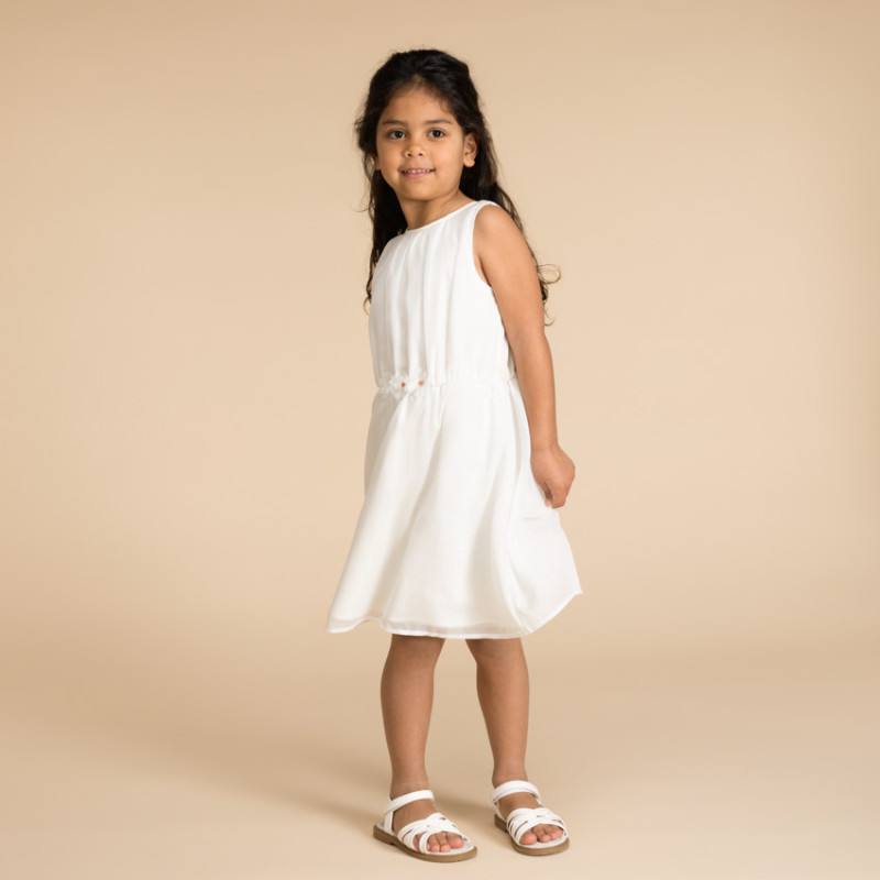 Robe uni en crêpe avec dos nageur et détails à fleurs fille