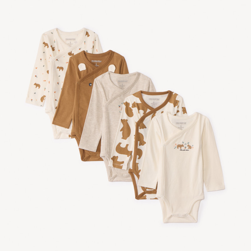 Lot de 5 bodies manches longues Ours pour bébé garçon avec o