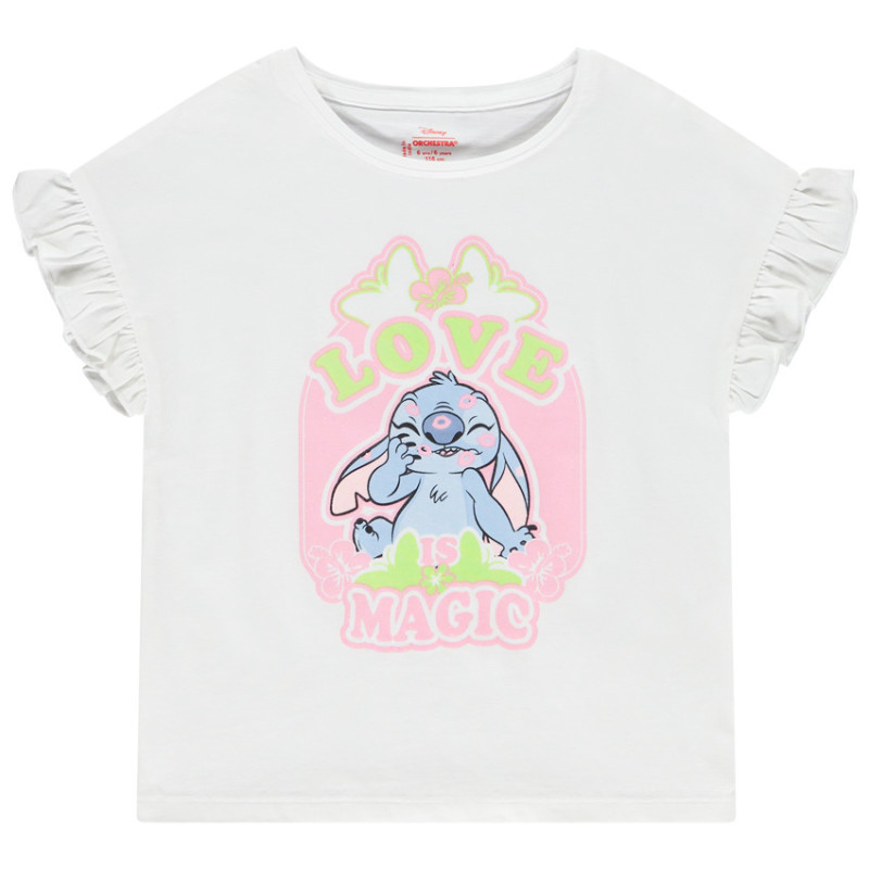T-shirt manches courtes volantées Stitch Disney fille
