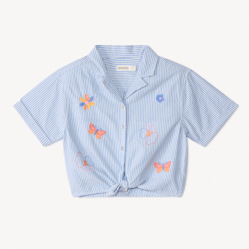 Chemise manches courtes rayée effet noué fille