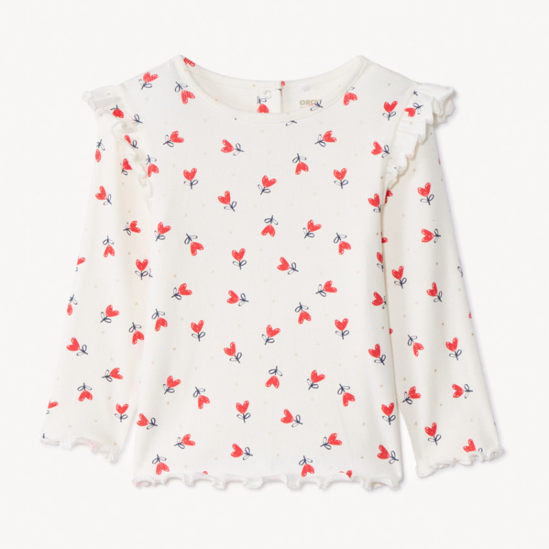 T-shirt manches longues côtelé imprimé cœurs pour bébé fille