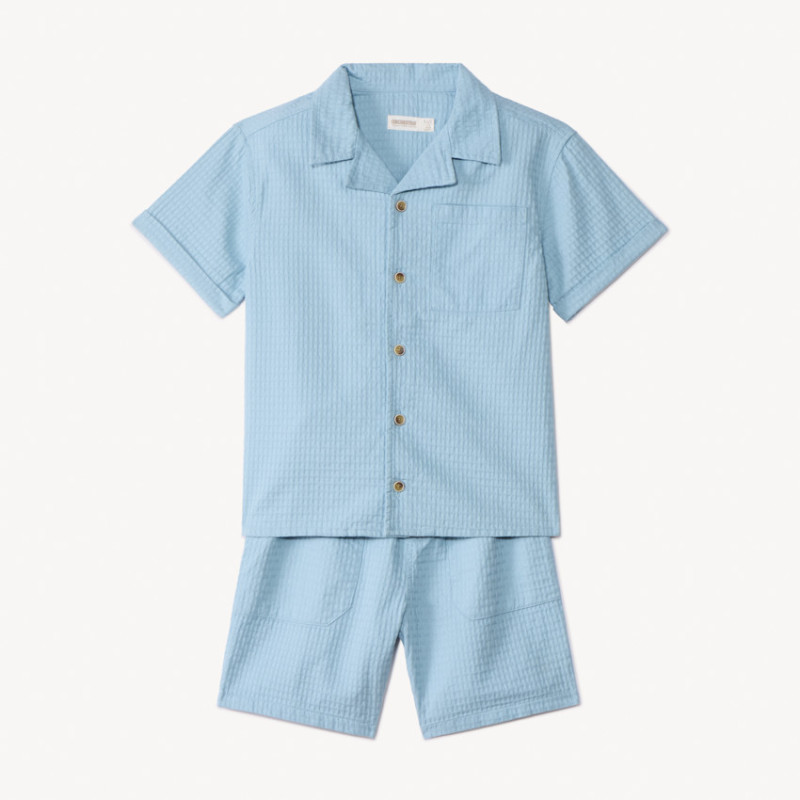 Ensemble 2 pièces en toile fantaisie unie garçon