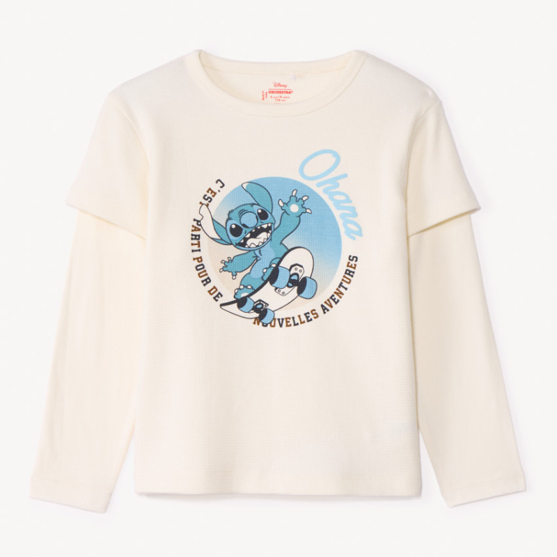 T-shirt manches longues nid d'abeille print Stitch Disney ga