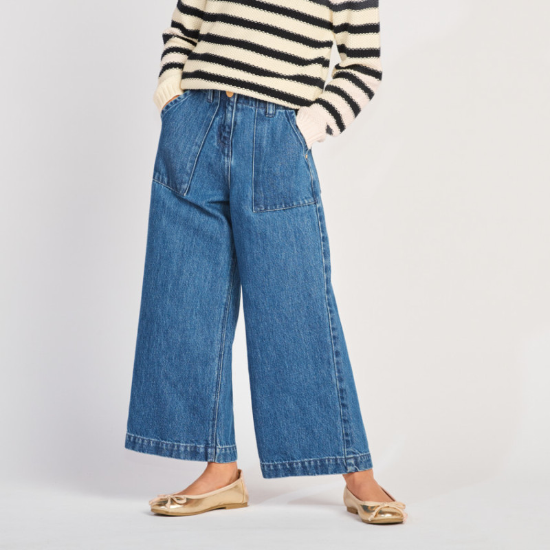 Jean large en denim avec poches plaquées fille