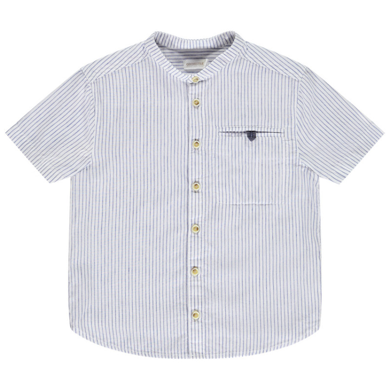 Chemise manches courtes rayée à col mao garçon