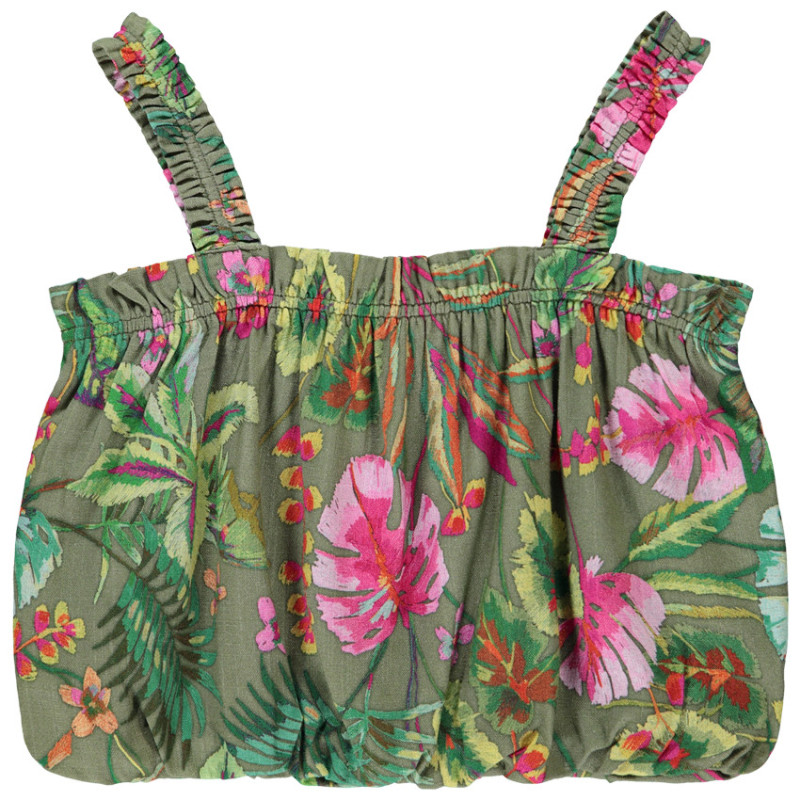 Crop top effet boule imprimé tropical fille