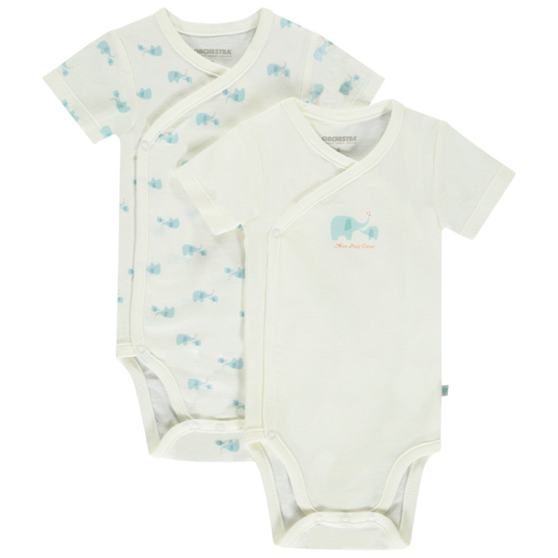 Lot de 2 bodies manches courtes motifs éléphants pour bébé g