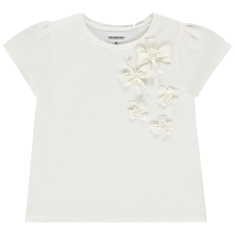 T-shirt manches courtes uni avec nœuds fille