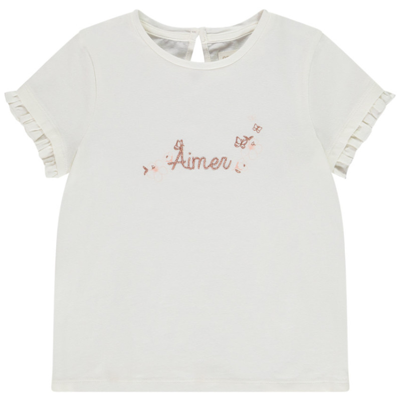 T-shirt manches courtes à broderie dorée fille