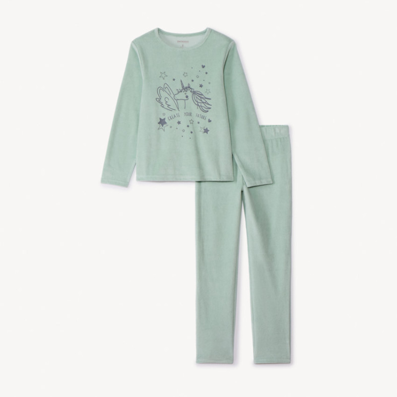 Set pyjama en velours printé uni fille