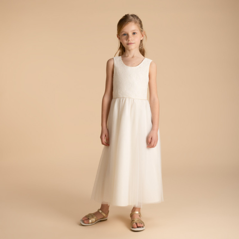 Robe longue de cérémonie en tulle brodé fille