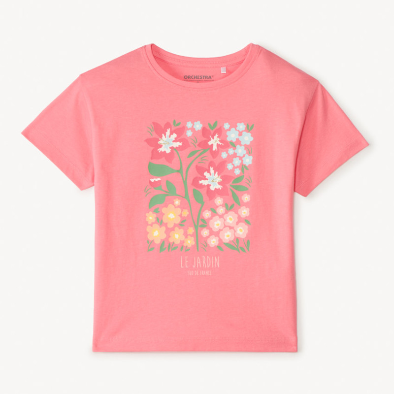 T-shirt manches courtes coupe oversize print fleuris fille