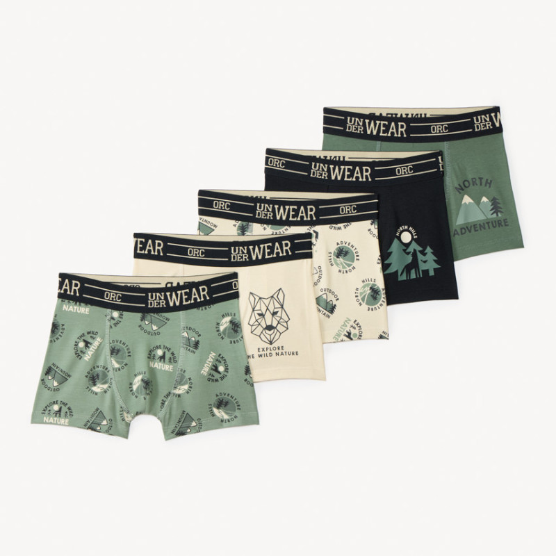 Lot de 5 boxers motifs forêt garçon