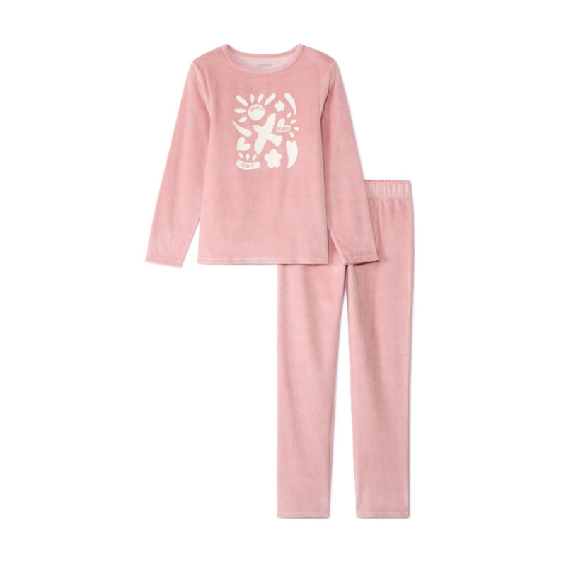 Set pyjama en velours printé uni fille