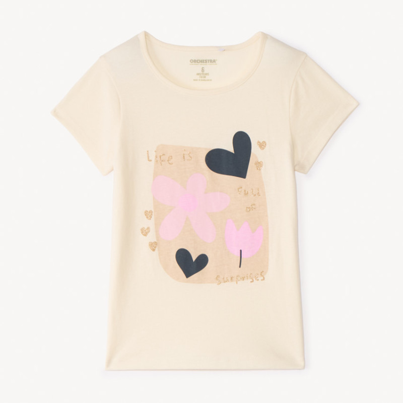 T-shirt manches courtes printé à paillettes fille