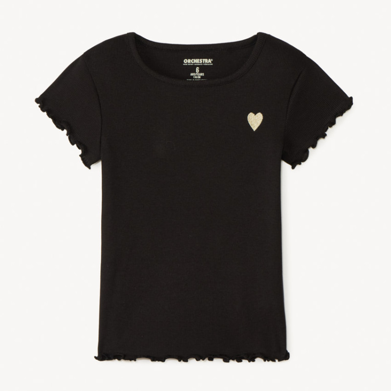 T-shirt manches courtes côtelé à cœur brodé fille