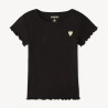 T-shirt manches courtes côtelé à cœur brodé fille