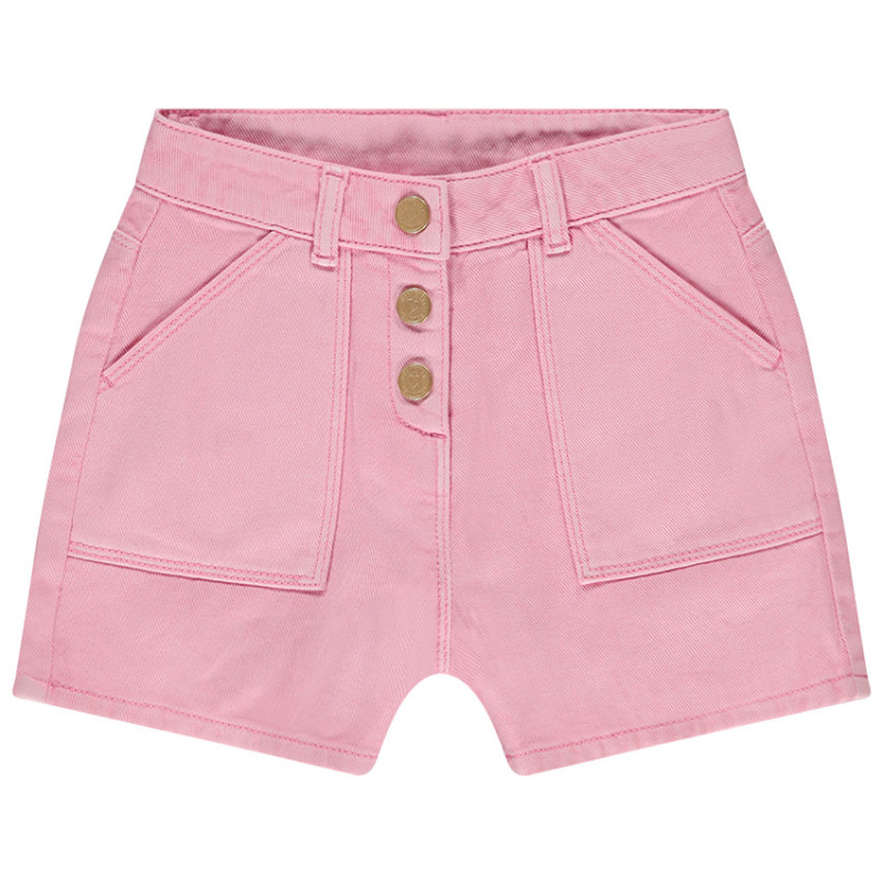 Short denim overdyed uni à boutons fille