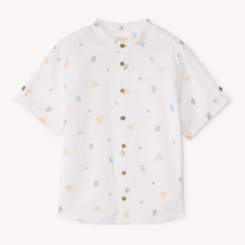 Chemise à manches courtes col mao print cactus pour garçon