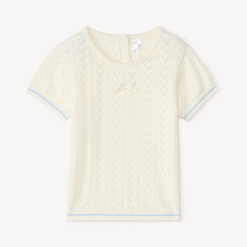 Pull manches courtes en tricot ajouré pour bébé fille