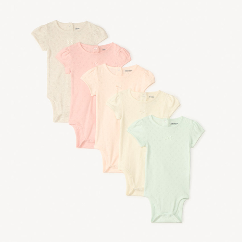 Lot de 5 bodies manches courtes en pointelle pour bébé fille