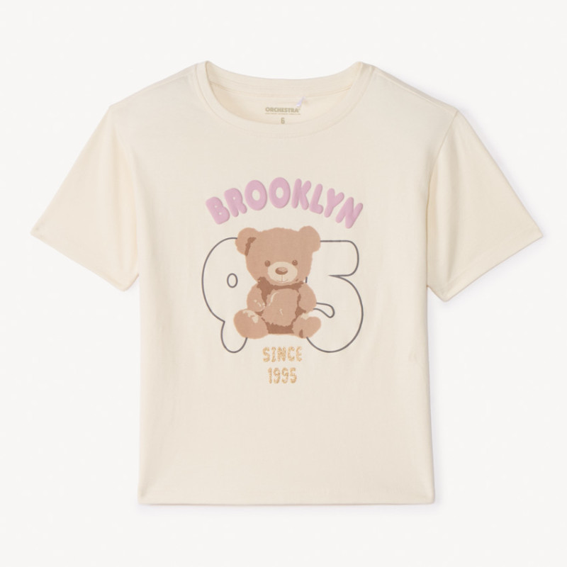 T-shirt manches courtes print ourson fille
