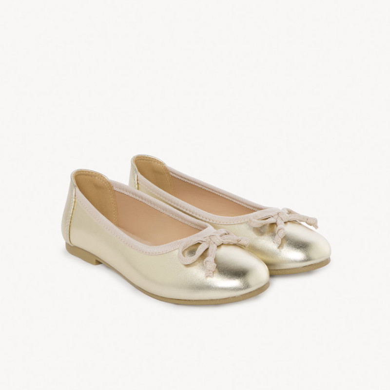 Ballerines dorées effet métallisé avec nœud fille