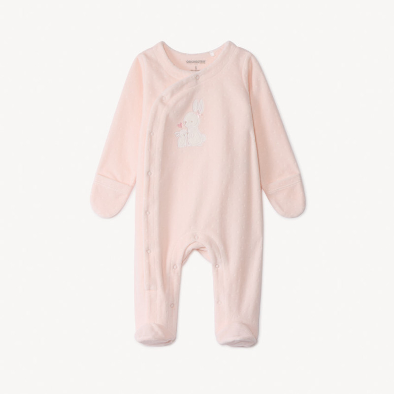 Dors-bien en velours dévoré patch lapins pour bébé fille