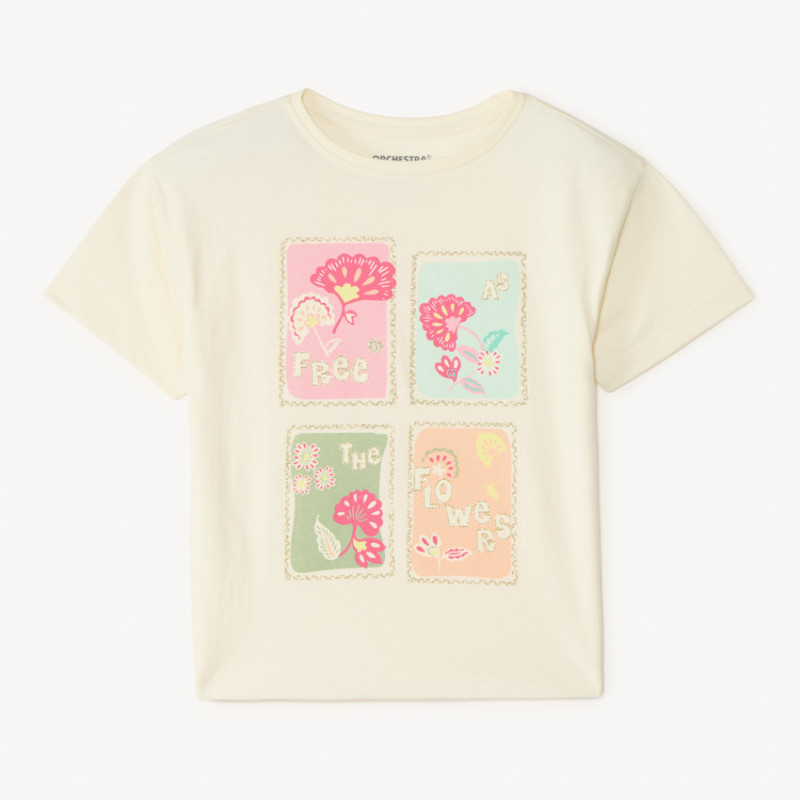 T-shirt manches courtes avec print timbres fille