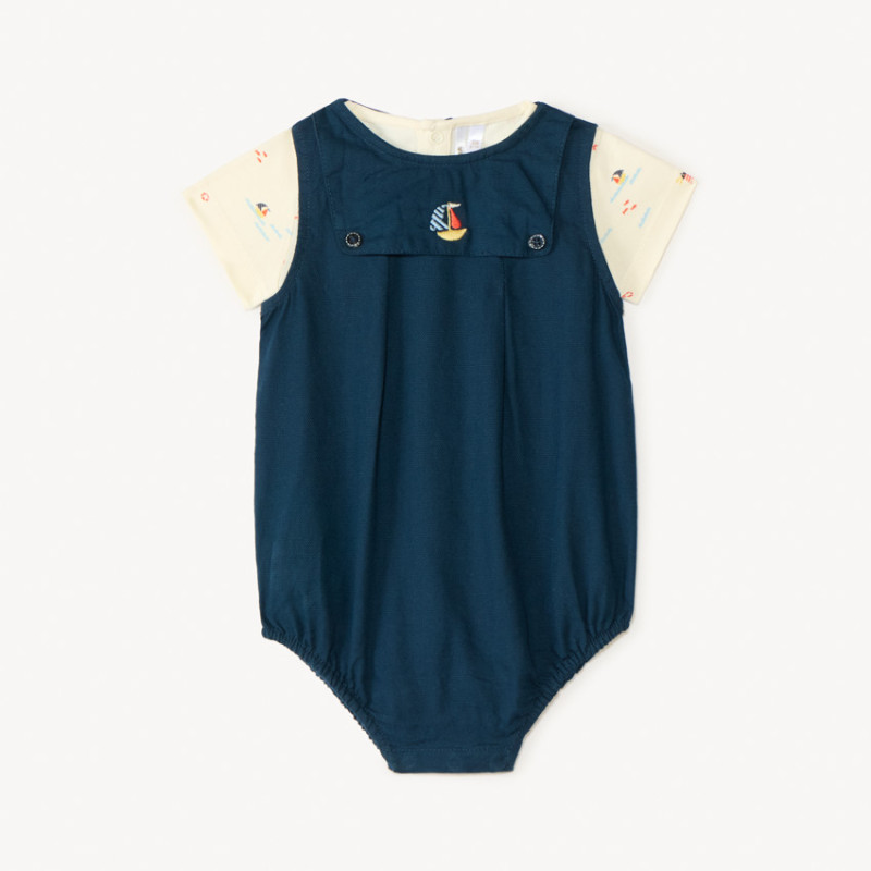 Ensemble 2 pièces avec barboteuse broderie bateau pour bébé 