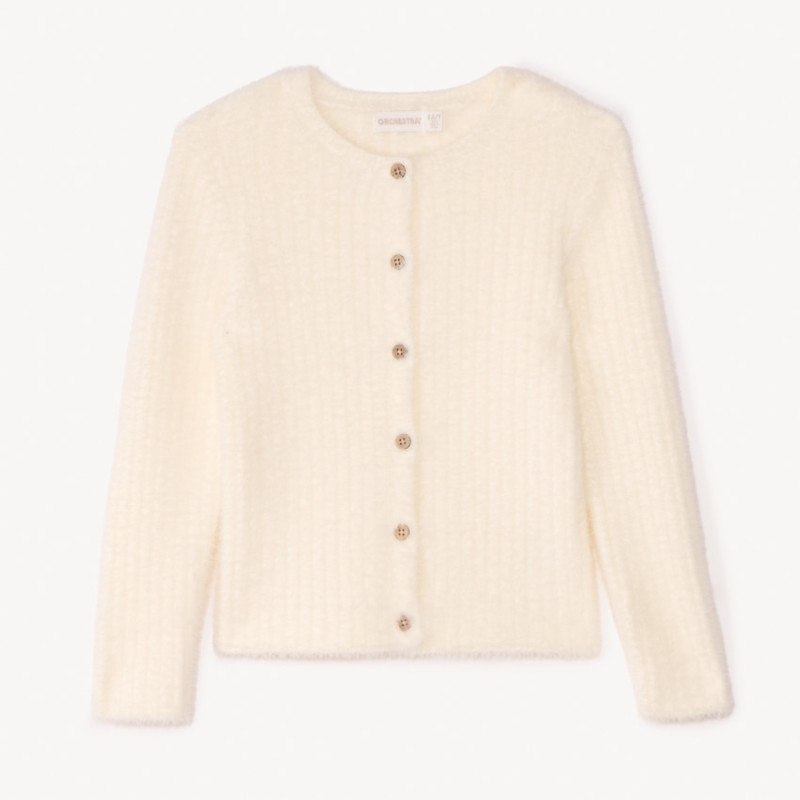 Gilet en tricot côtelé effet pelucheux fille