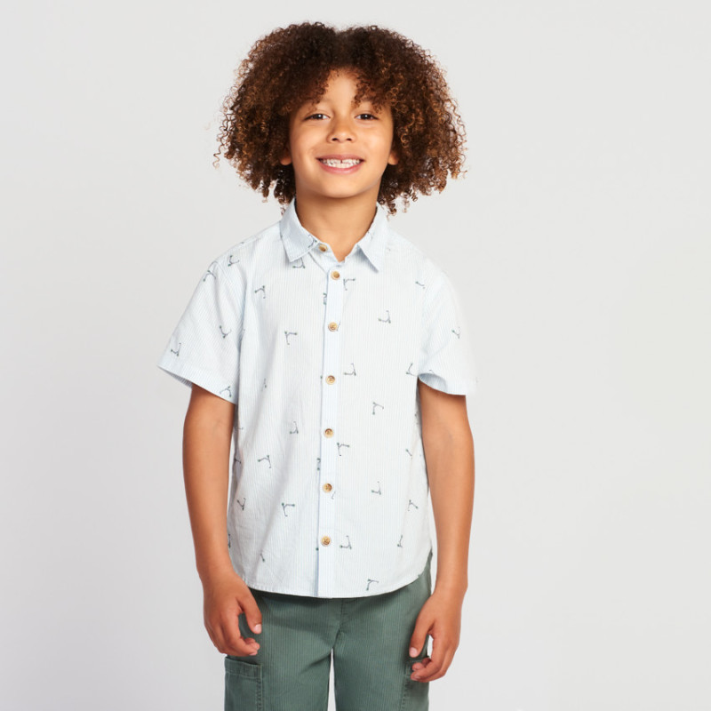 Chemise manches courtes rayée à imprimé trottinettes garçon