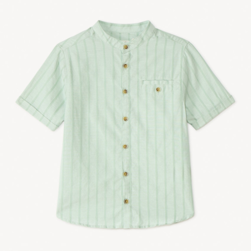 Chemise manches courtes rayée col mao garçon