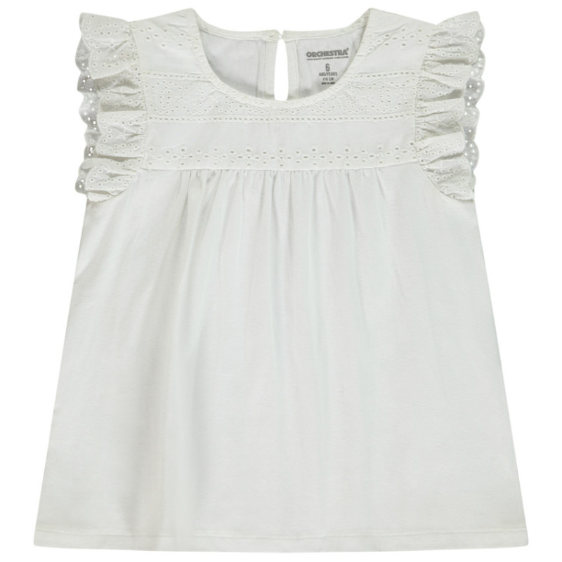 T-shirt manches courtes avec broderie anglaise fille