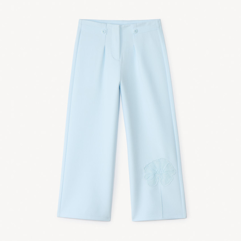 Pantalon large à pinces et fleur brodée fille