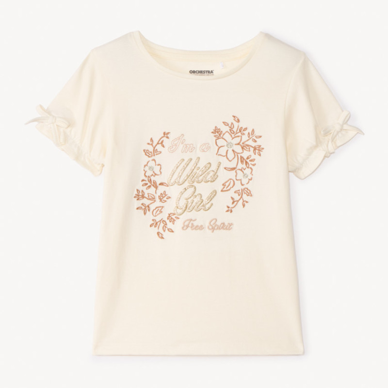 T-shirt manches courtes nouées à broderies fille